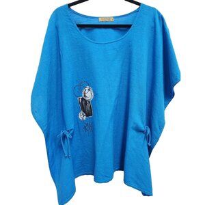 Ezze Wear Womens Lagenlook Tunic Top Small Blue Oversized Linen Wearable Art